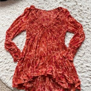 Free People Red Floral Blouse
